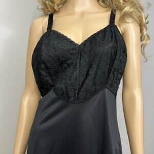 Vintage Philmaid Full Slip Dress Chemise Size 36 Quilted Lined Lace Bust Black